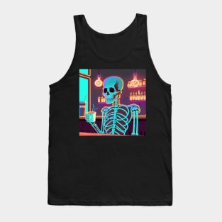 Neon skeleton drinking coffee Tank Top